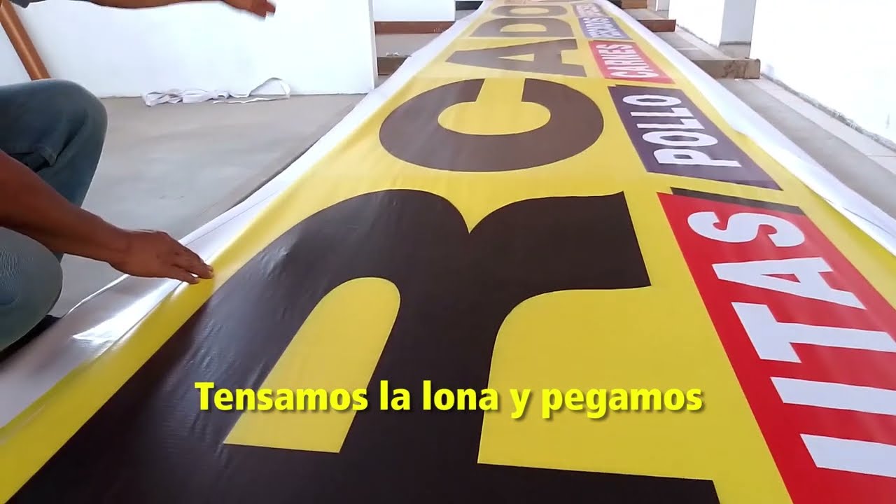 cómo tensar un letrero de lona / tensar un banner y pegar con terokal