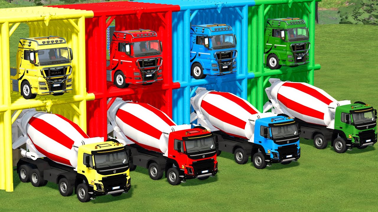 TRANSPORT OF COLORS ! TRANSPORTING VOLVO MIXER TRUCKS TO THE GARAGE ! Farming Simulator 22