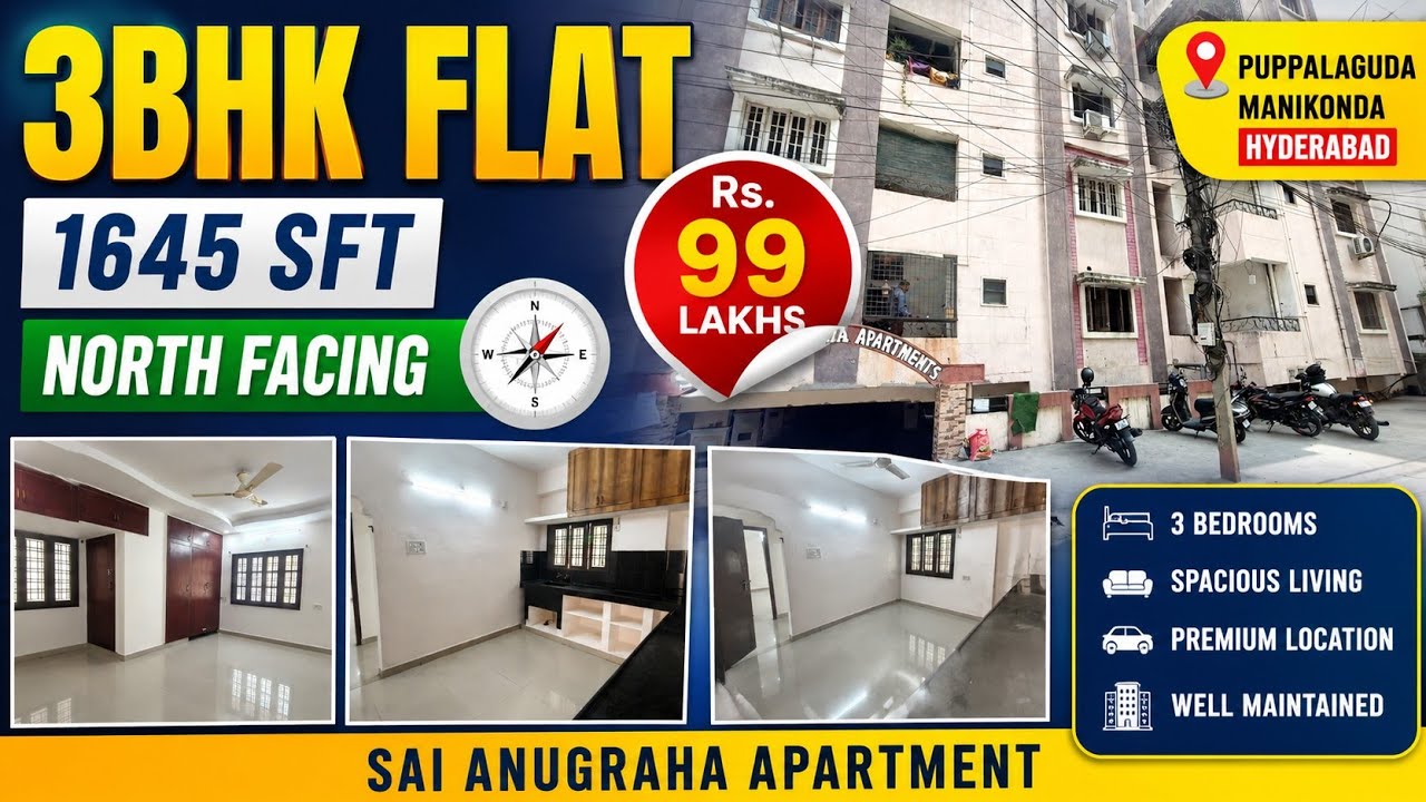 3 bhk flat for sale in manikonda hyderabad #3bhkflat #flatsinhyderabad 