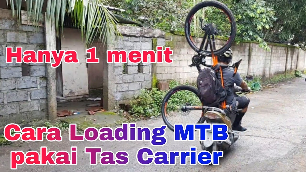 Cara membawa sepeda MTB, pakai motor menggunakan tas Carrier, hanya 1 menit.