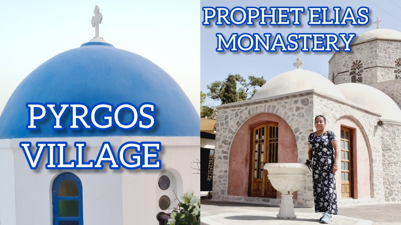 The wonderful PYRGOS VILLAGE & PROPHET ELIAS MONASTERY #BusTourSantoriniGreece (Part 1)