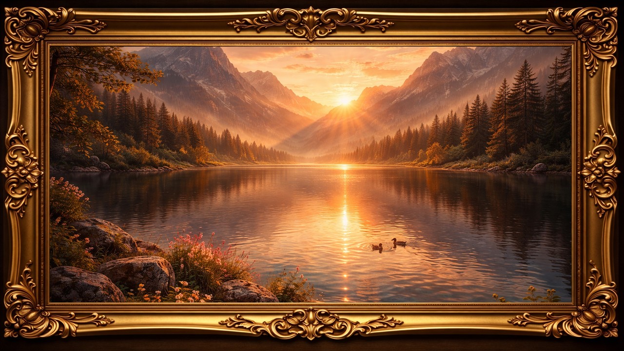 Golden Sunset Over Mountain Lake 🌄 | 4K Frame TV Art for Samsung Frame TV | Calm Nature Landscape
