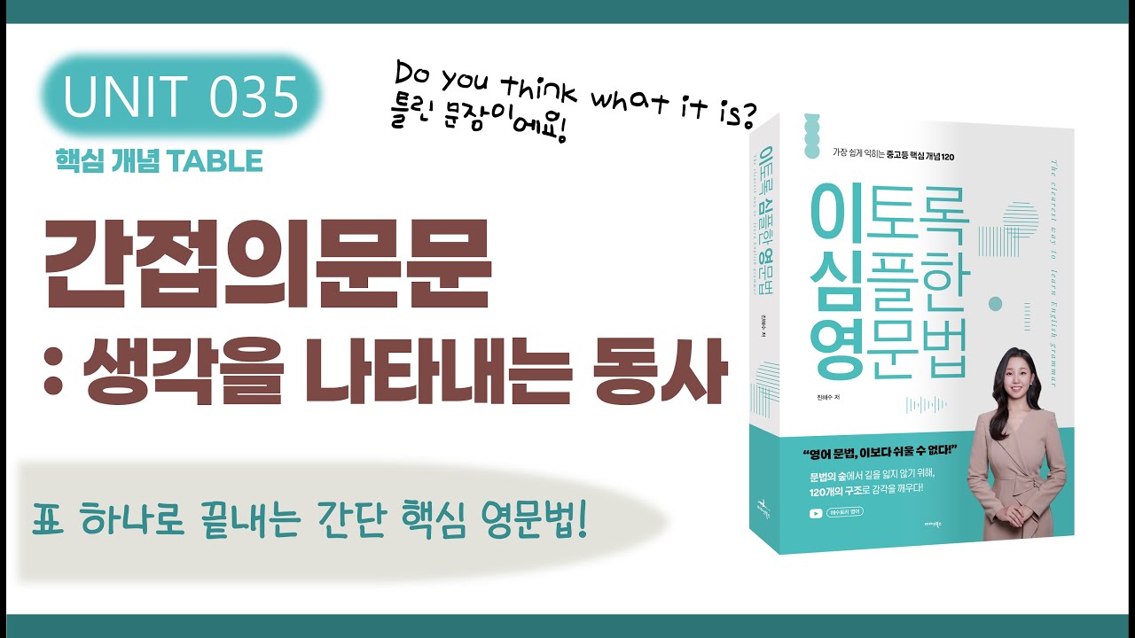 간접의문문: 생각을 나타내는 동사 | think, believe, suppose 등이 포함된 경 | 영어 문법 강의 (이토록 심플한 영문법 교재 UNIT 35)