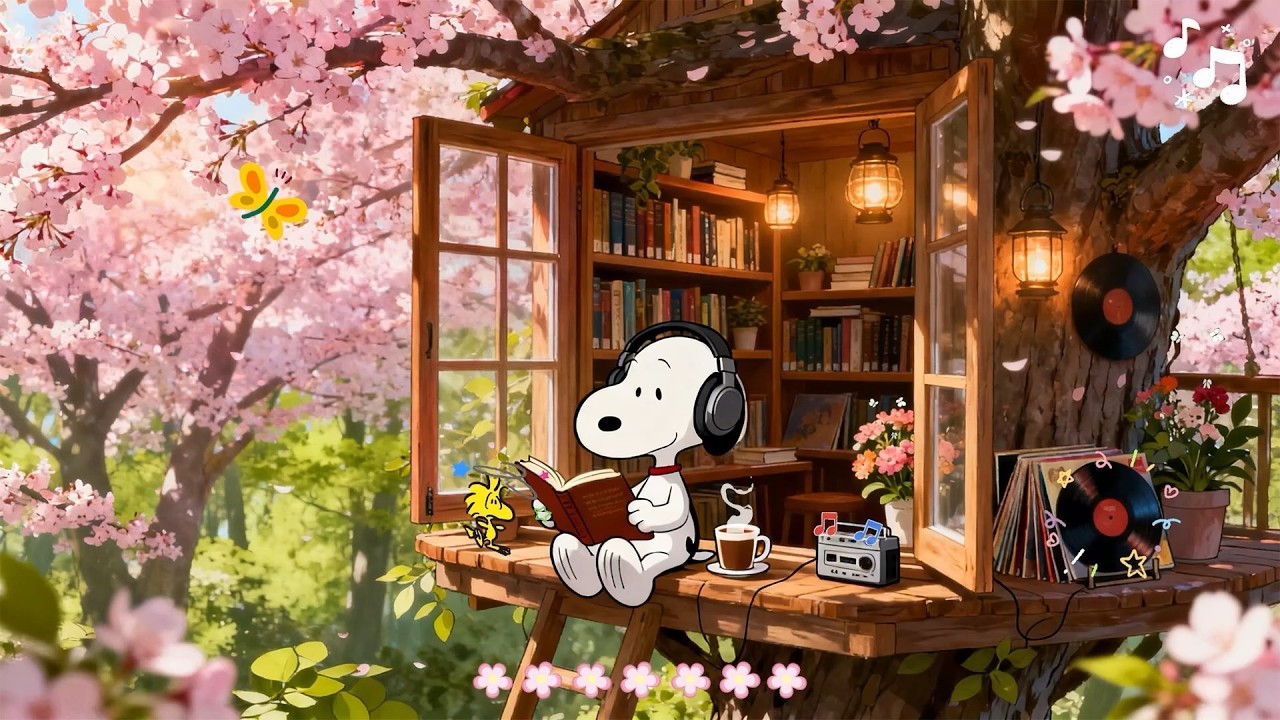 Snoopy’s Spring Treehouse Lofi 🌸 Cozy Reading Beats for Study, Relax & Dream