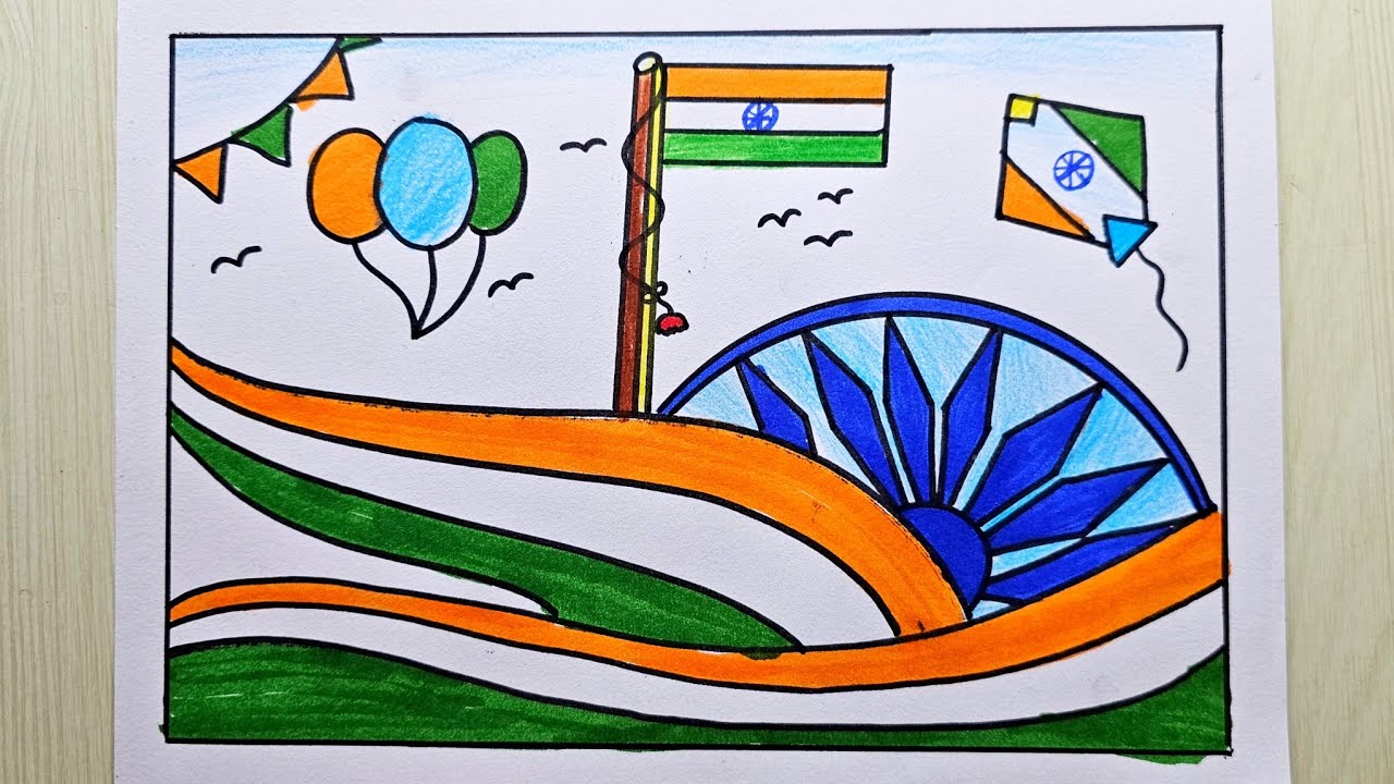 Republic day drawing easy/ Republic day chart drawing/ 26th january poster drawing/ flag drawing 