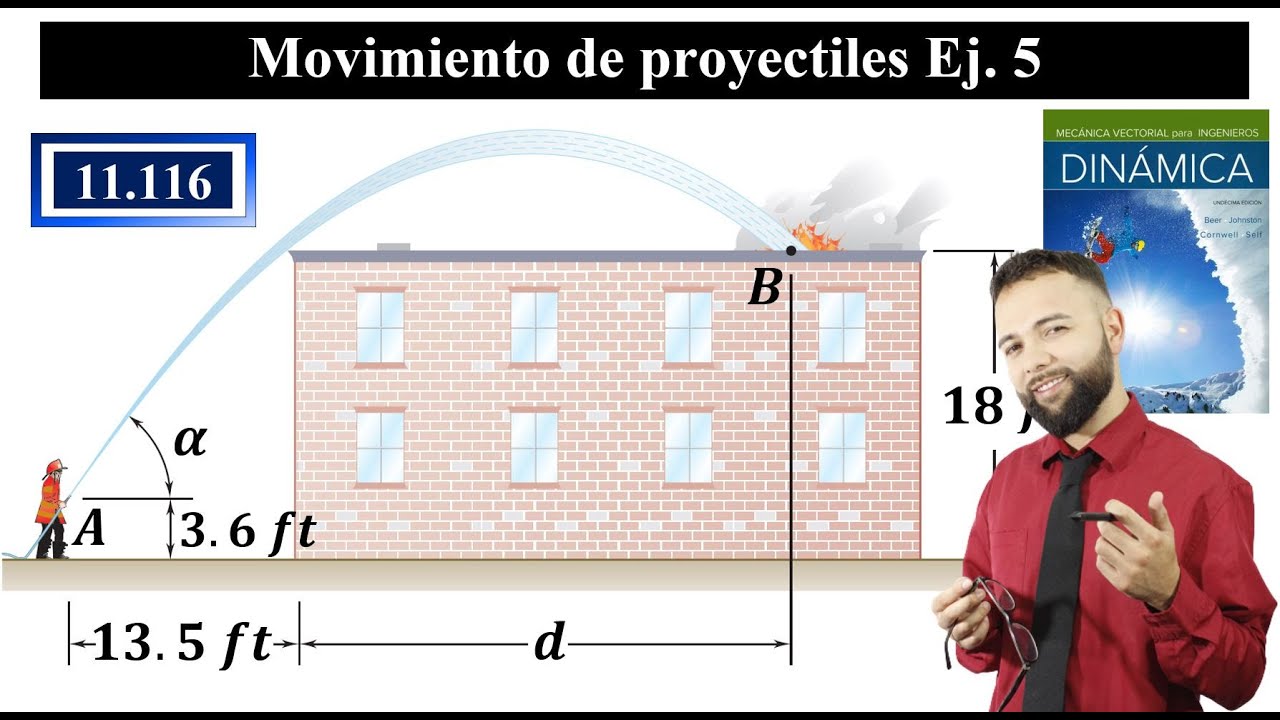 Movimiento de proyectiles || Ej. 5 || Alcance máximo || Problema 11.116 Beer & Johnston, 11 ed