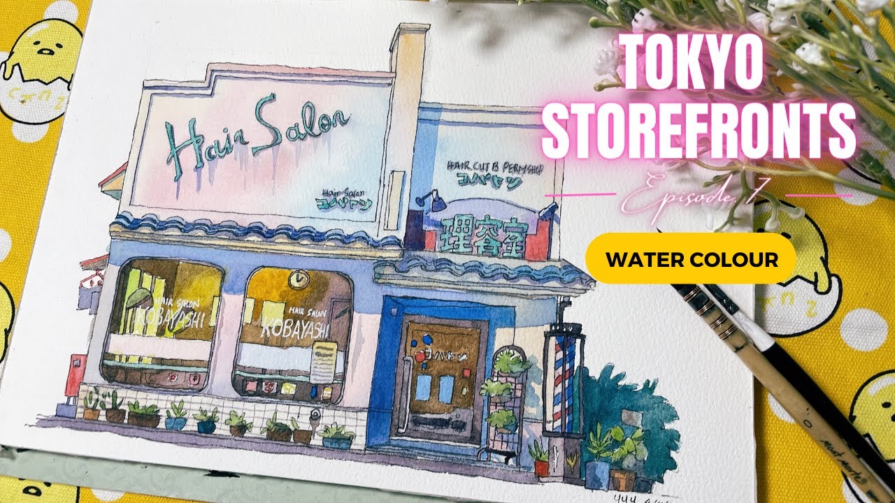 Watercolor Paint with Reference -Tokyo Storefronts by Mateusz Urbanowicz/ Kobayashi Barber Shop
