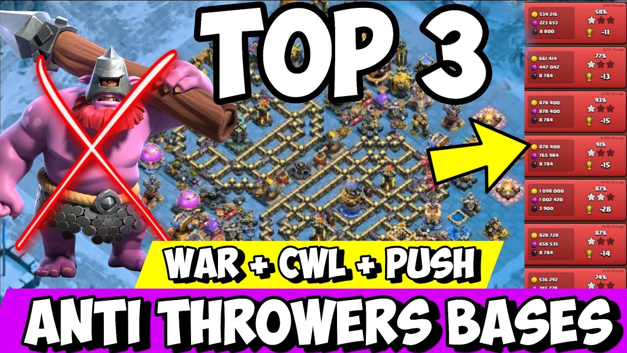 🔥 TOP 3 TH18 Anti-Throwers Bases 2026 | UNBREAKABLE Defense | Anti 3 Star Legend & War