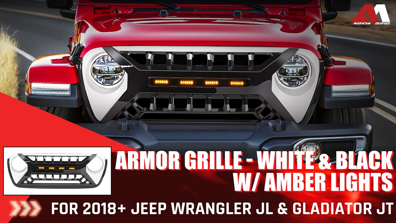 American Modified Armor Grille W/ Amber Lights For 18+ Jeep Wrangler JL & Gladiator JT Installation.