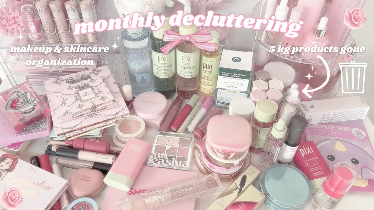 🎀🗑️monthly decluttering + organizing my makeup & skincare collection🪞