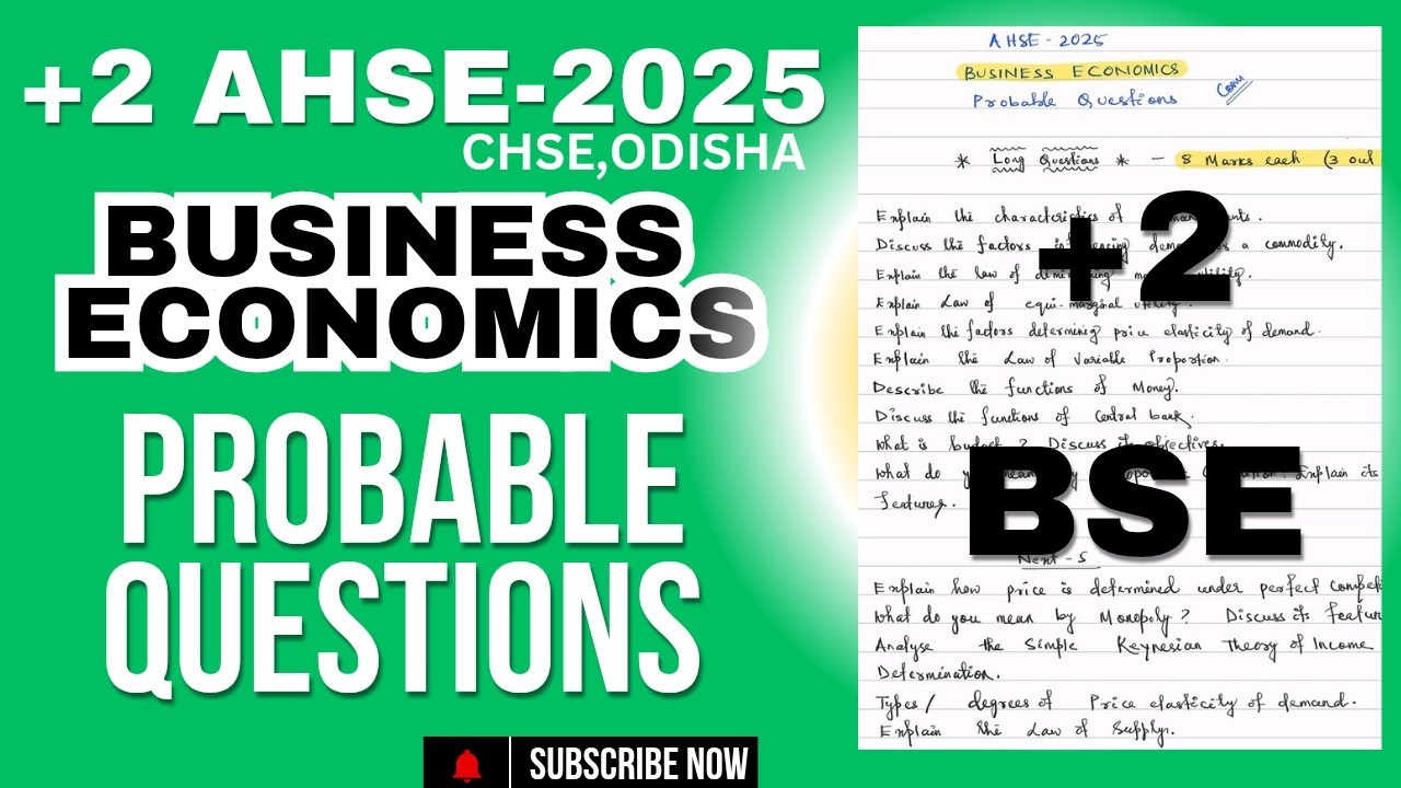 🔴BSE- PROBABLE QUESTIONS FOR THE ASHE-2025 ll CHSE, ODISHA ll