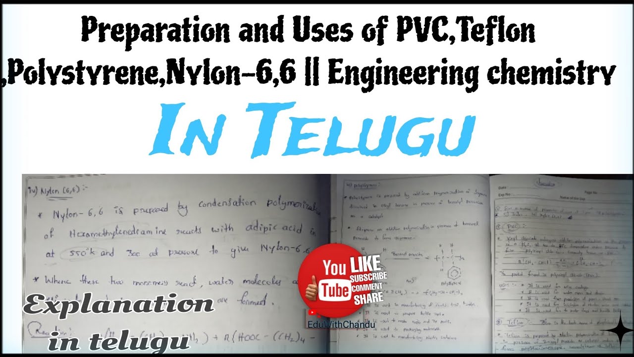Preparation and Uses of PVC,Teflon ,Polystyrene,Nylon-6,6 || Engineering chemistry ||#ECE #chemistry