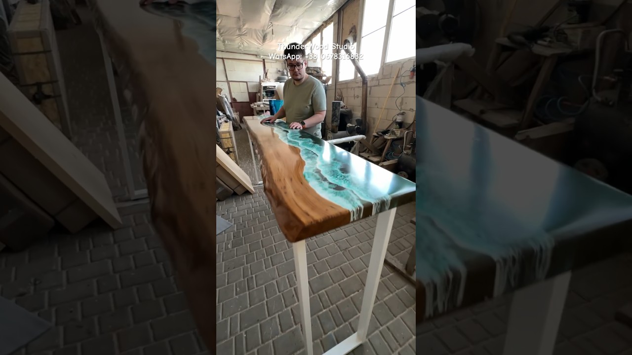 Console Ocean Table, Epoxy Resin Hallway Table,  Narrow Slim Table, Resin table