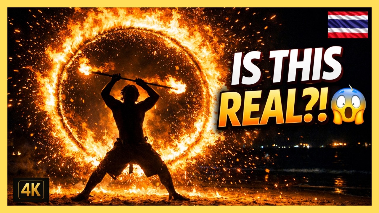 Fire Dancers Show 🔥 in Ao Nang Beach, Thailand 🇹🇭 | Full Night Performance | 4K UHD
