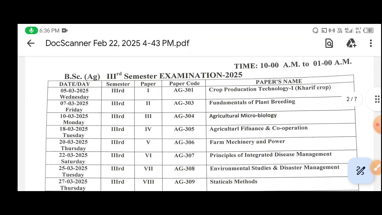vbspu Odd semester exam time table 2025