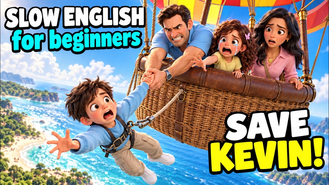 Kevin Fell From the Balloon&hellip; Can Dad Save Him? 😱🎈 | Easy English Listening (A2)