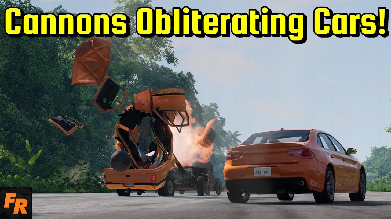 Cannons Obliterating Cars! - BeamNG Drive