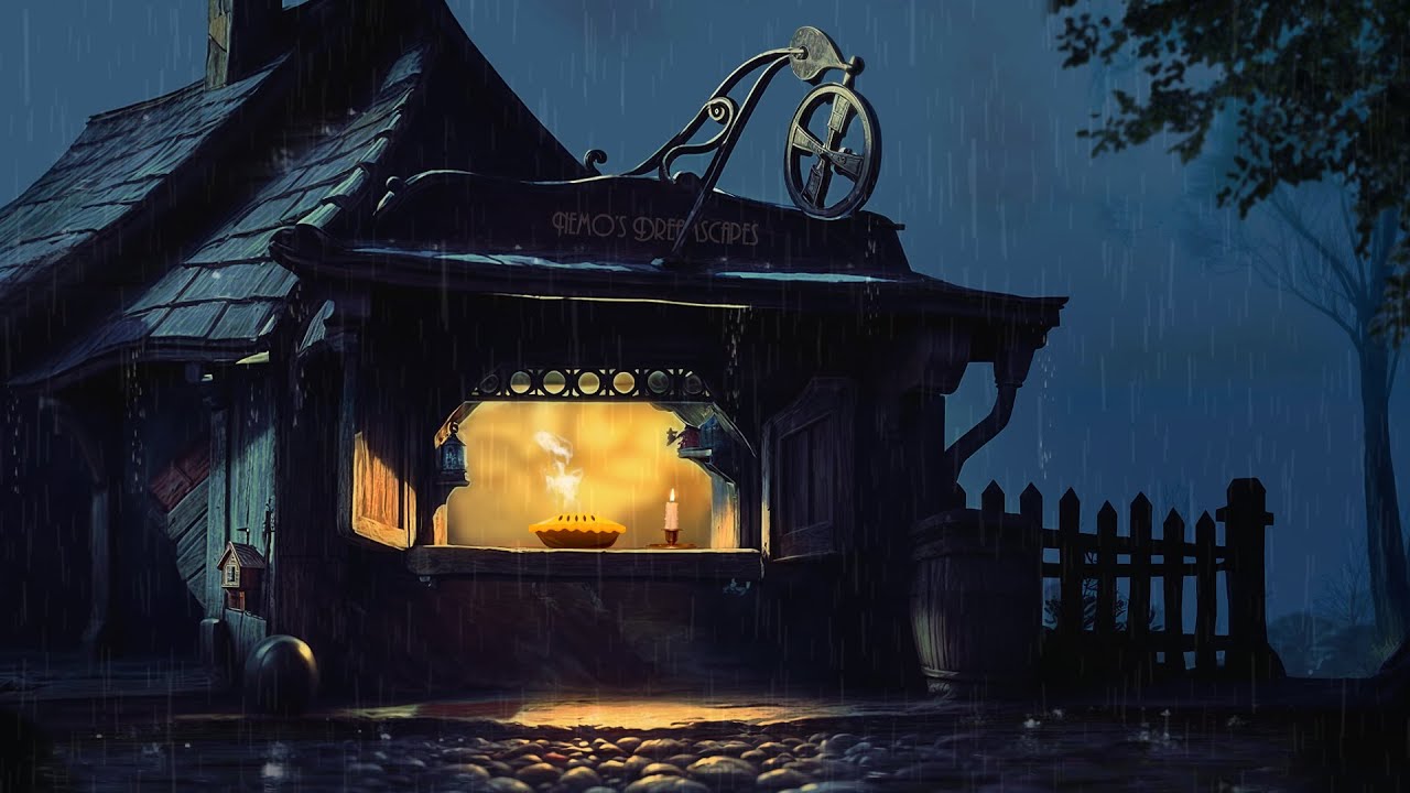 1940s Cottagecore: Rainy night in a cozy cottage w/ oldies playing in another room