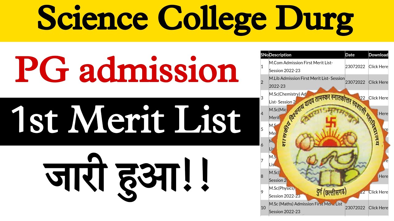 साइंस कॉलेज दुर्ग || pg में एडमिशन के लिए 1st Merit List जारी || Science college durg merit list ||