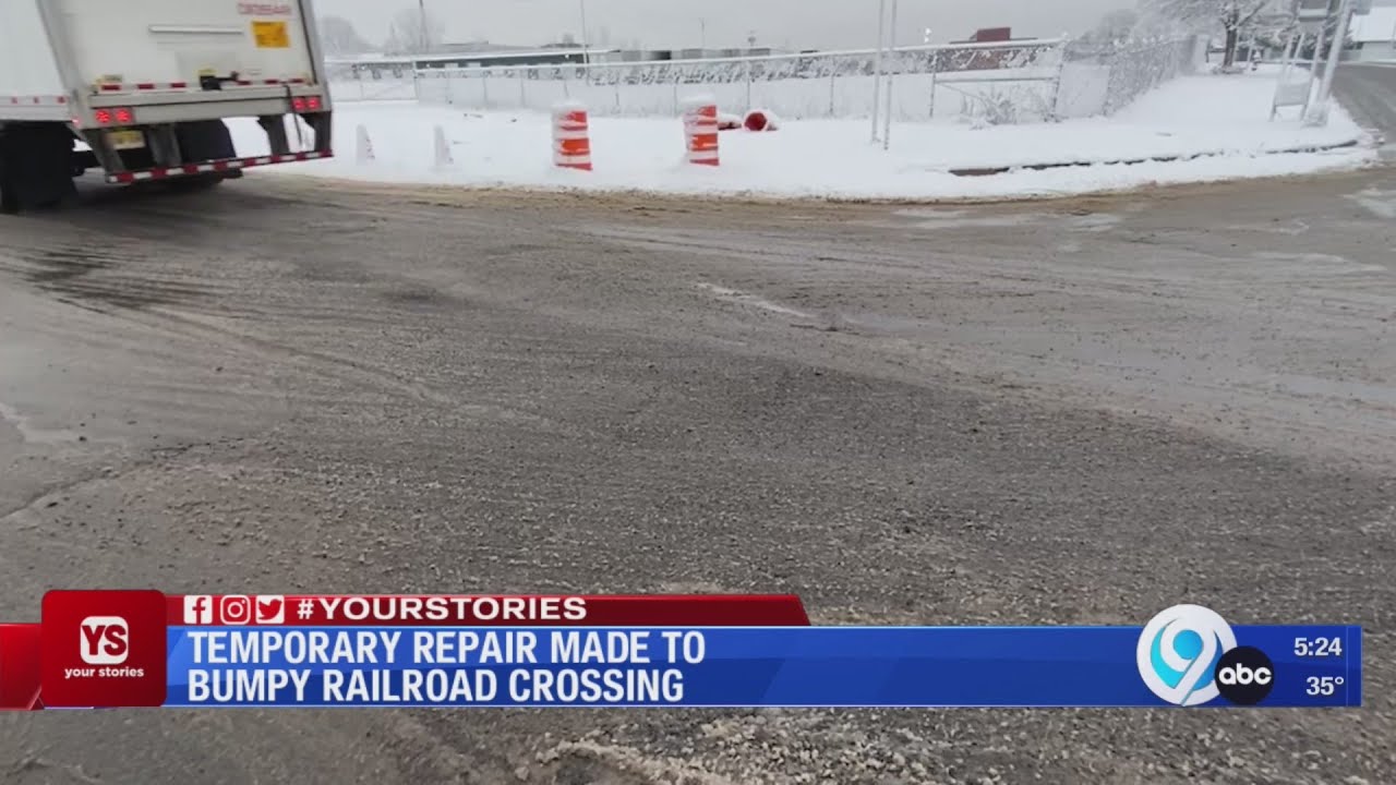Temporary repair made to bumpy railroad crossing