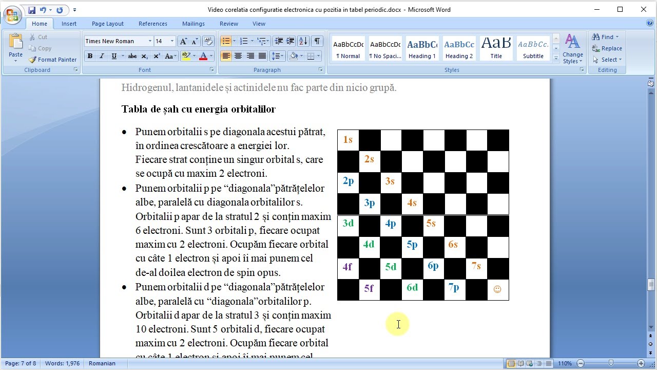 Configurația electronică și tabla de șah