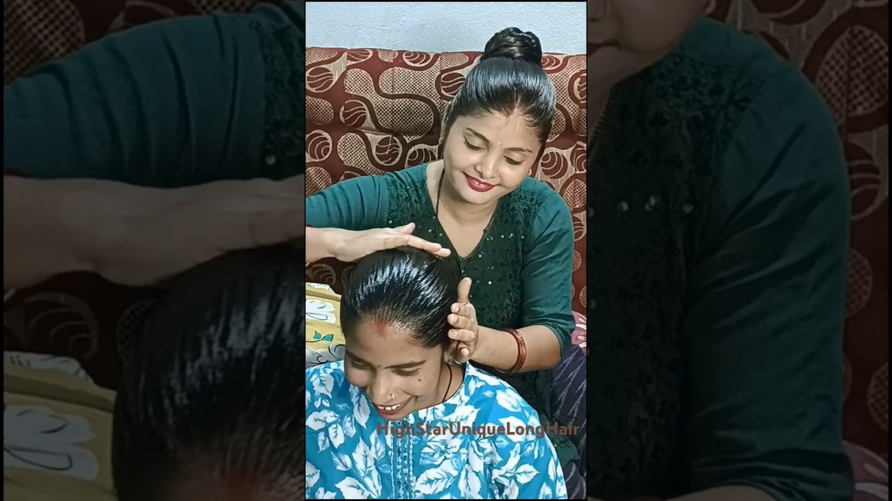 2 Rapunzel heavy oiling and Big Ban hair style full video available 42mi+ video #rapunzel  #bigbun