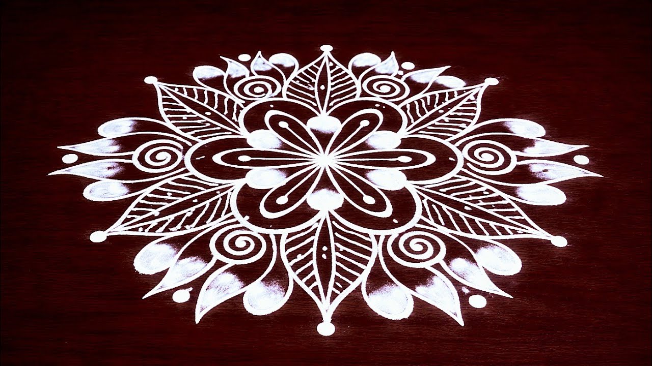 Amazing 😍 Simple Leaf & Flower 🌿🌺 Rangoli (5×3 Dots) | Easy Kolam | Muggulu@LukyJash_Rangoli_Design