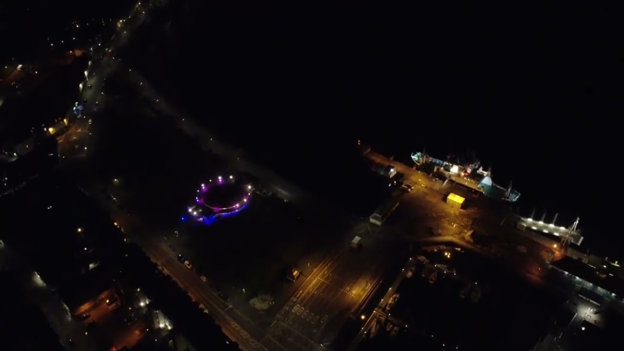 A night time drone flight over Rothesay town centre on the Isle of Bute in 4k. 