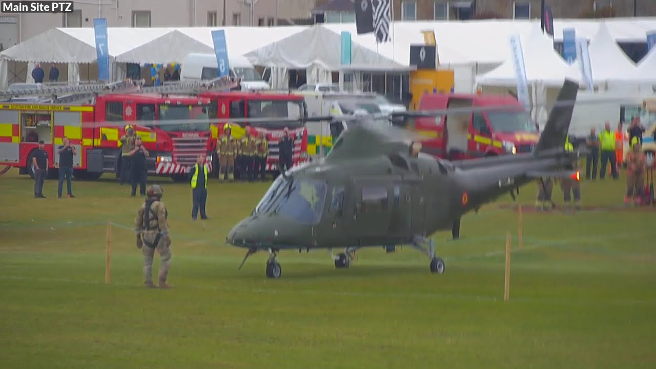 Belgian Air Force Augusta 109BA Hirundo  arrival on Ayr's Low Green