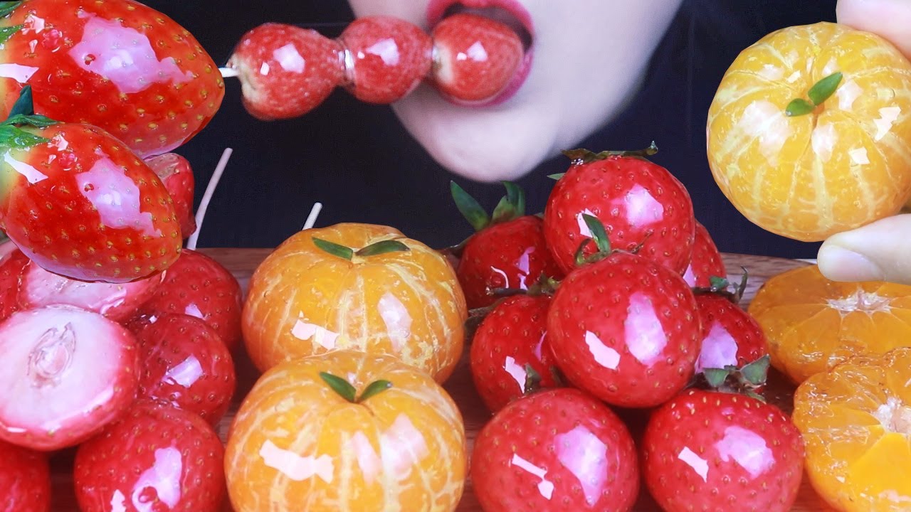 ASMR Tanghulu candied fruits 귤, 딸기 탕후루 먹방 Mukbang Kẹo trái cây フルーツ飴