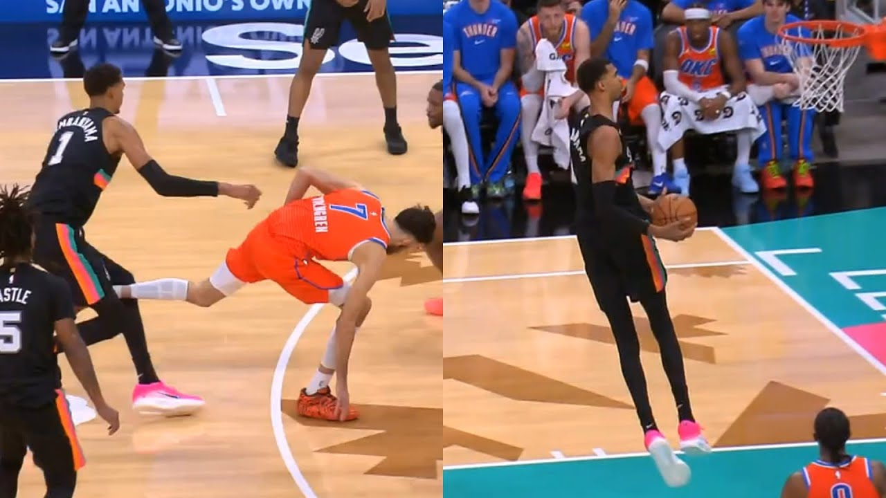 Victor Wembanyama shoves Chet Holmgren out the way then throws down windmill dunk 😂