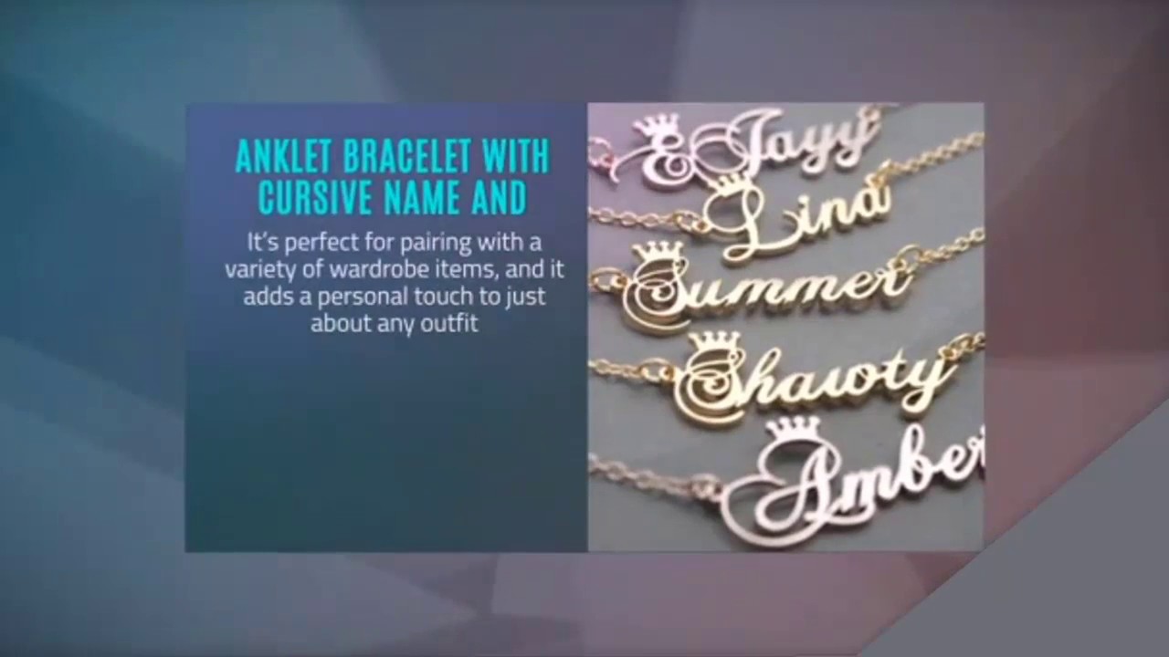 Personalized Anklet Bracelet With Cursive Name And Crown