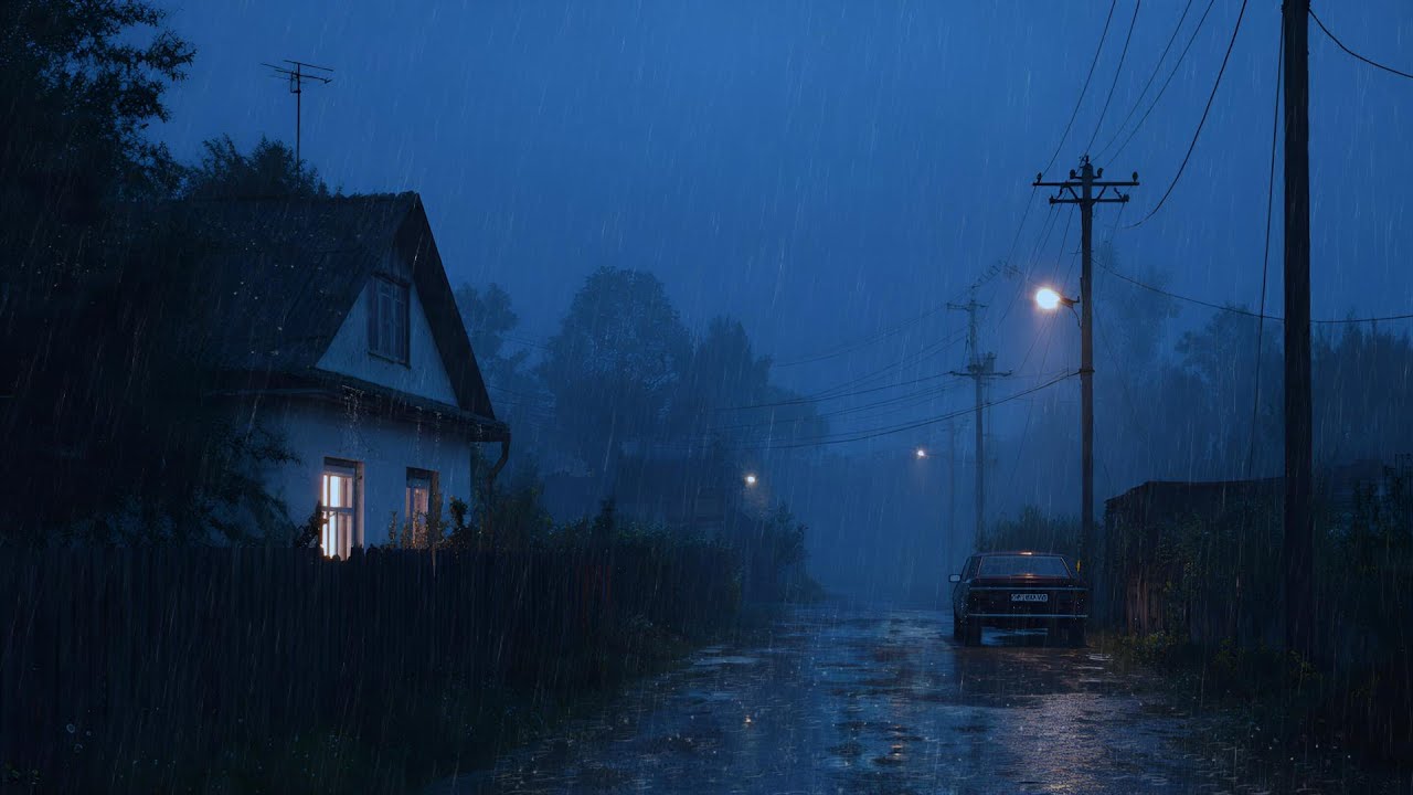 🎧 Gentle Rain on a Quiet Village Road at Night | 24 Hours of Deep Sleep & Relaxation