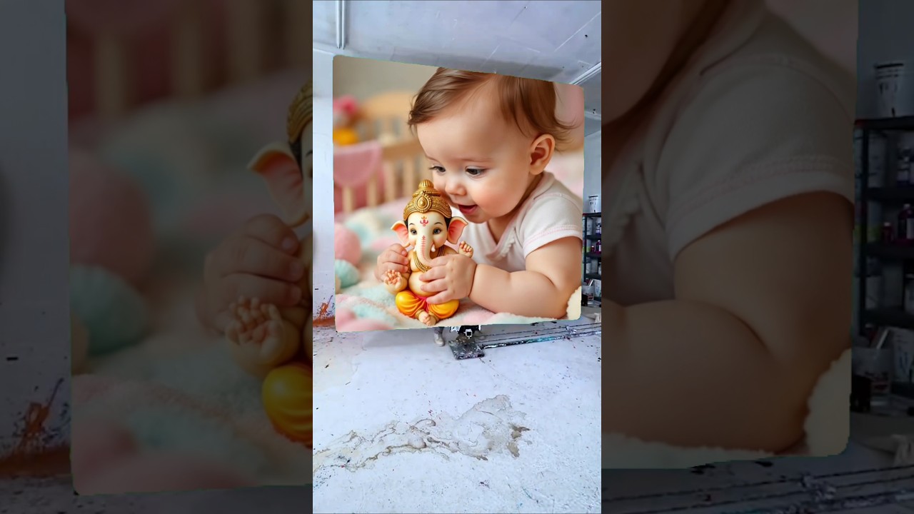 Cute Baby & Ganpati Bappa Drawing Photo 🥰 Ganesh Ji Painting ❤️ #shorts #ganeshchaturthi #viralvideo