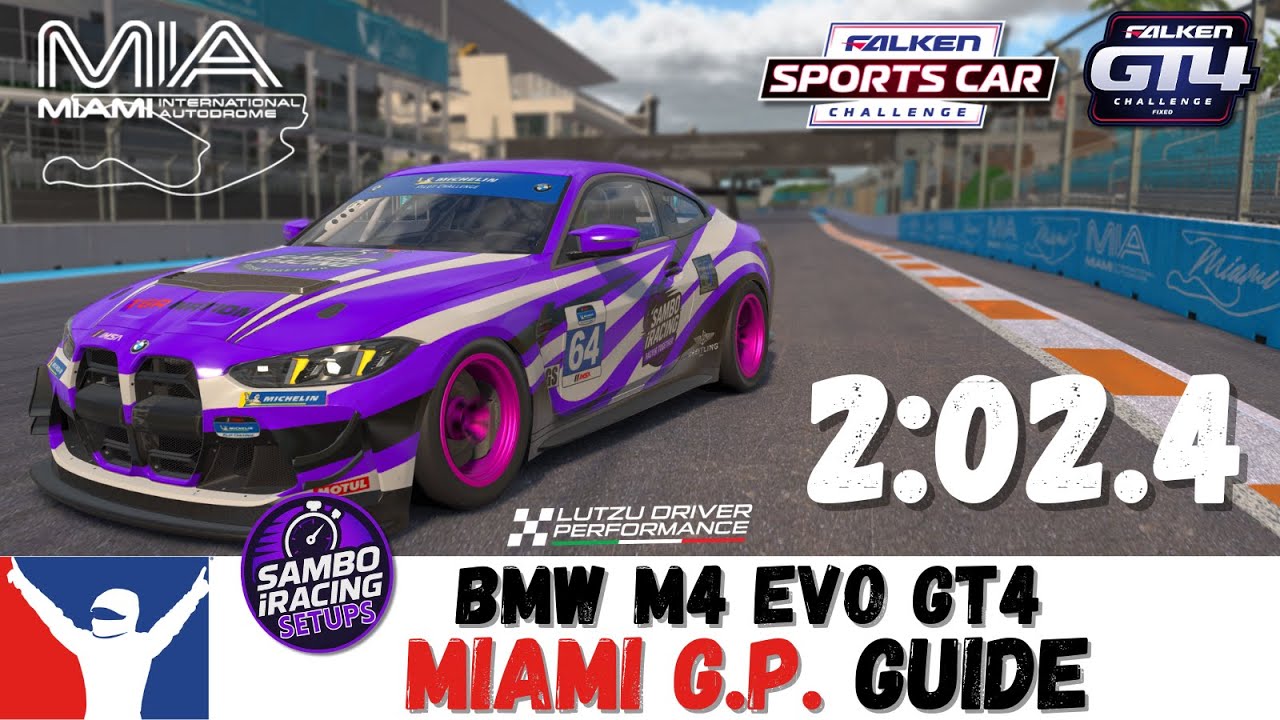iRacing BMW GT4 Miami Guide - 2:02.4 - BMW M4 Miami International Grand Prix Track Guide