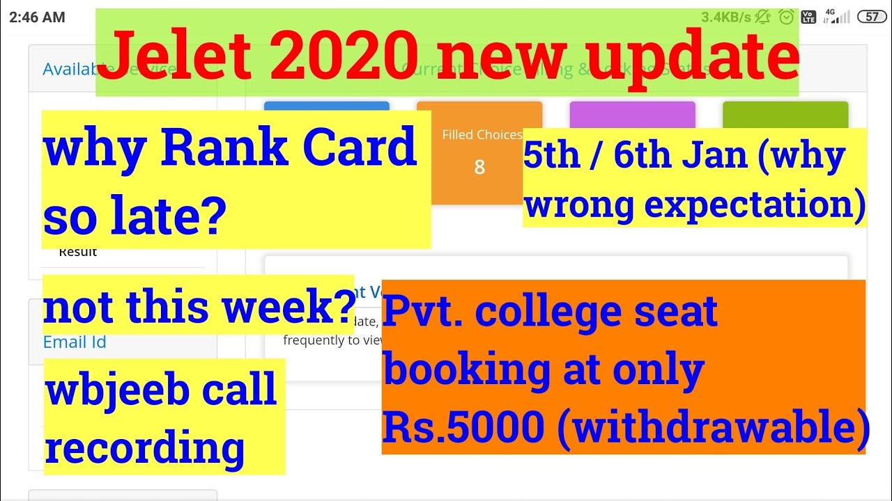 jelet 2020 | why Rank Card so late? | wbjeeb call recording | pvt college seat booking 5000/- only |