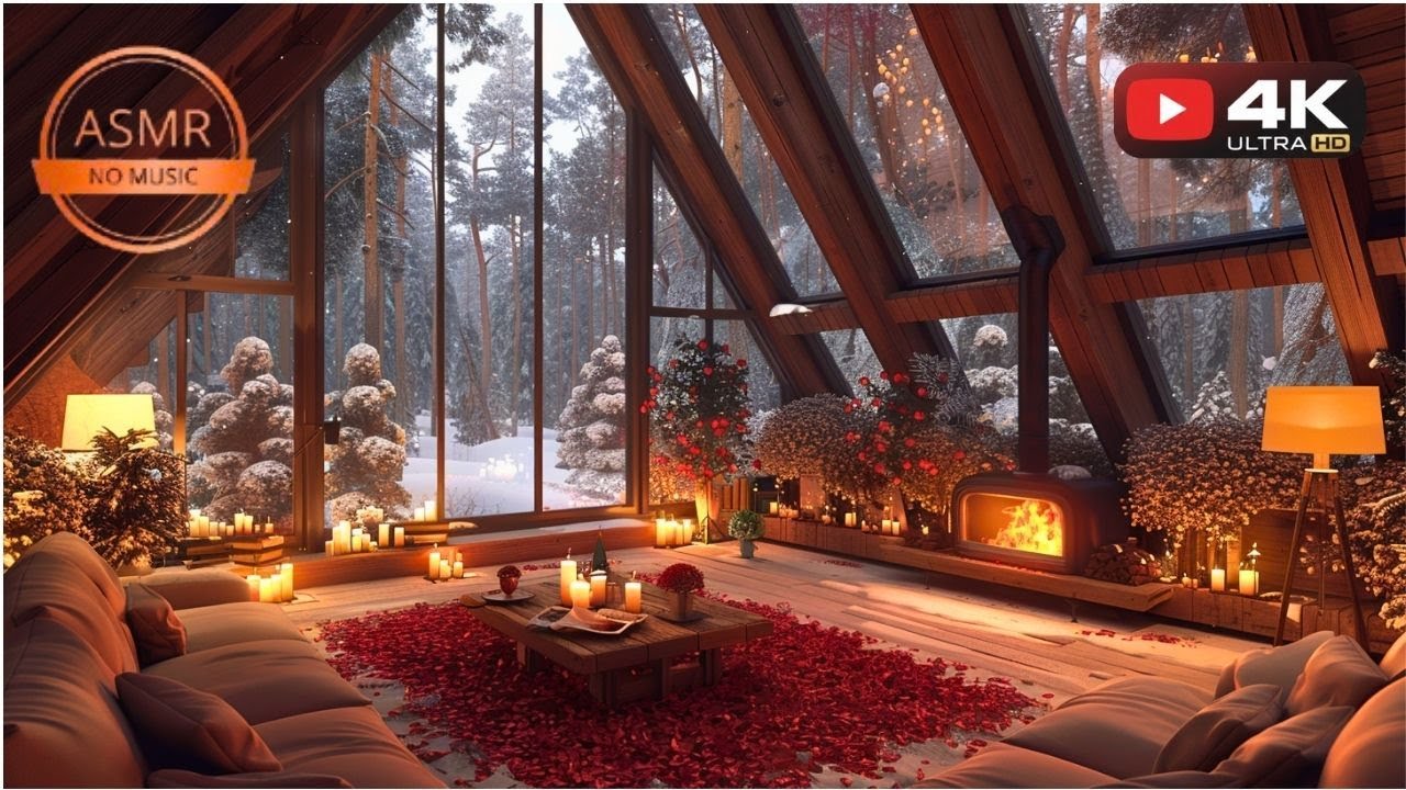 ASMR | Romantic Winter Night 🌹 Crackling Fireplace & Heavy Snow Sounds (No Music)
