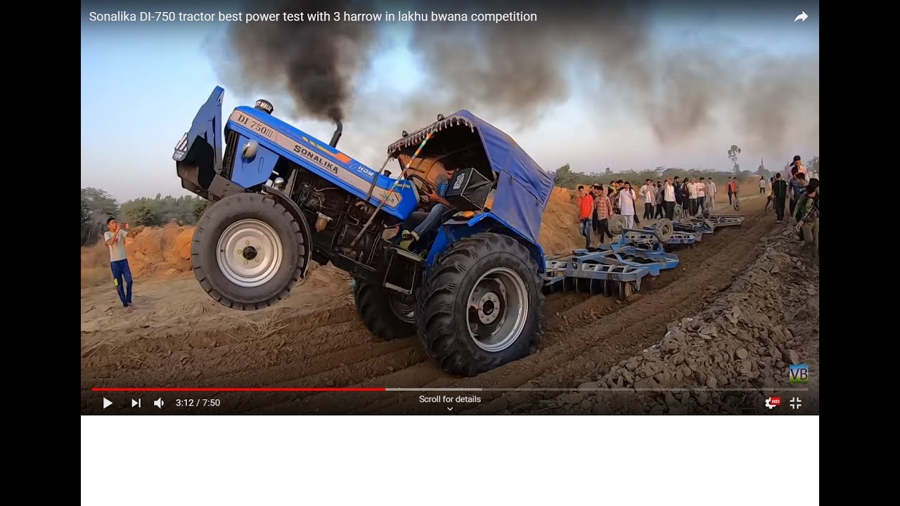 Sonalika DI-750 tractor best power test with 3 harrow in lakhu bwana competition