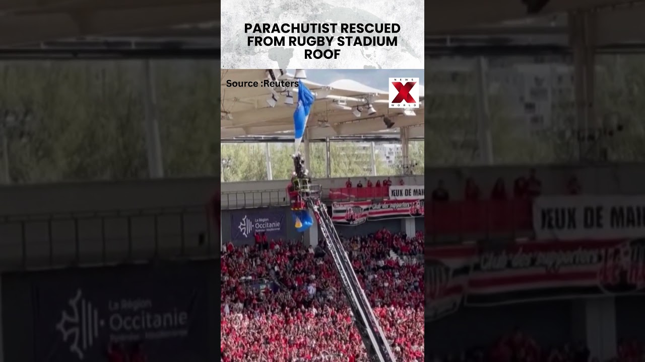 Parachutist #rescued in a Dramatic Way on #rugby Roof | NewsX World | #viralvideo #shorts