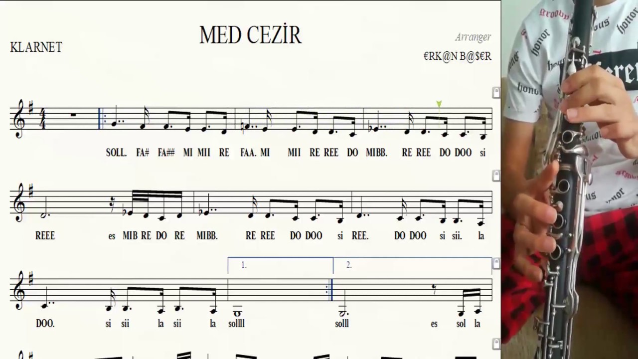 MED CEZİR levent yüksel SOL KLARNET notaları EŞLİKLİ yakın çekim