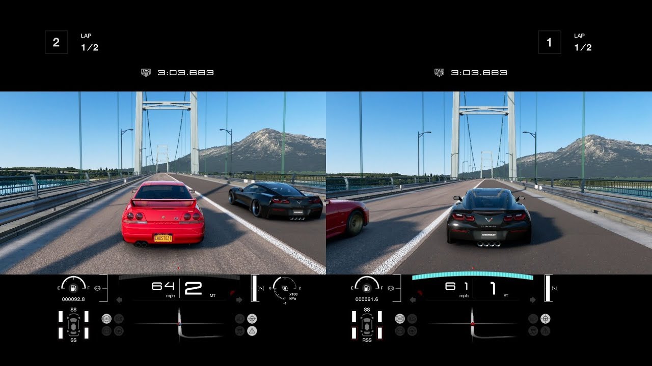 GT Sport:Split Screen Drags Pt.5 - 850HP R33 GTR vs 800HP C7S
