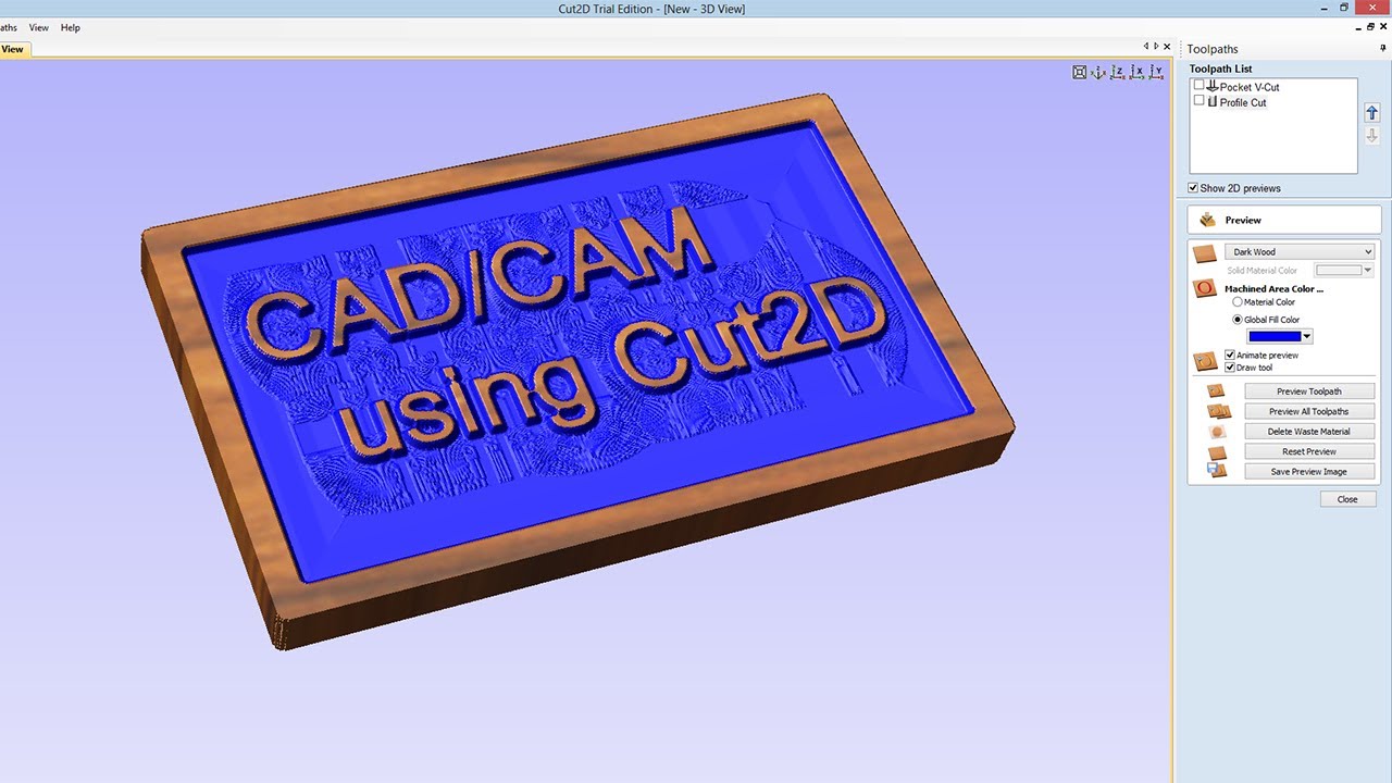 CAD/CAM using Cut2D