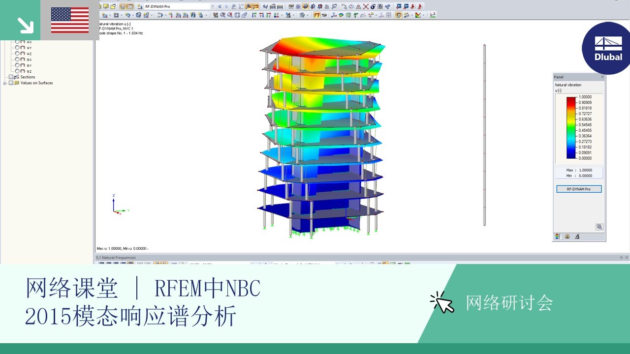 [EN] 网络课堂 | RFEM中NBC 2015模态响应谱分析