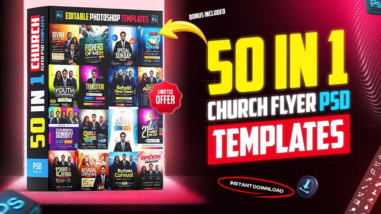 50 Church Flyer PSD Bundle | Editable Photoshop Templates | Instant Download