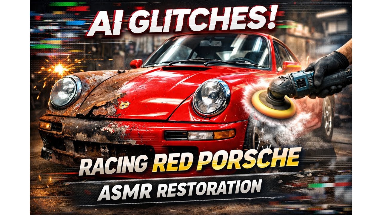 AI Glitches! Racing Red Porsche ASMR Car Restoration Video