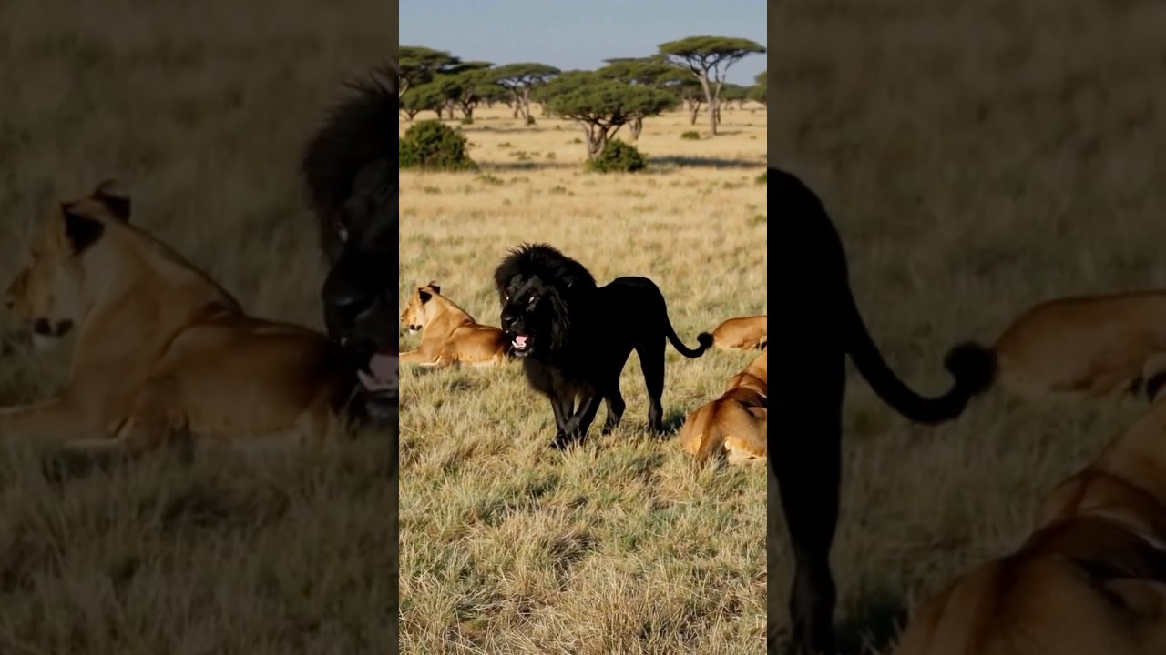 Rare Aggressive Black Lion Growls at Safari: Once-in-a-Lifetime AI Encounter! #blacklion #lion