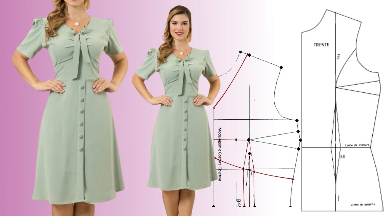 Como Fazer Vestido Evasê com Pregas no Busto (Interpretação de Modelo e Molde)