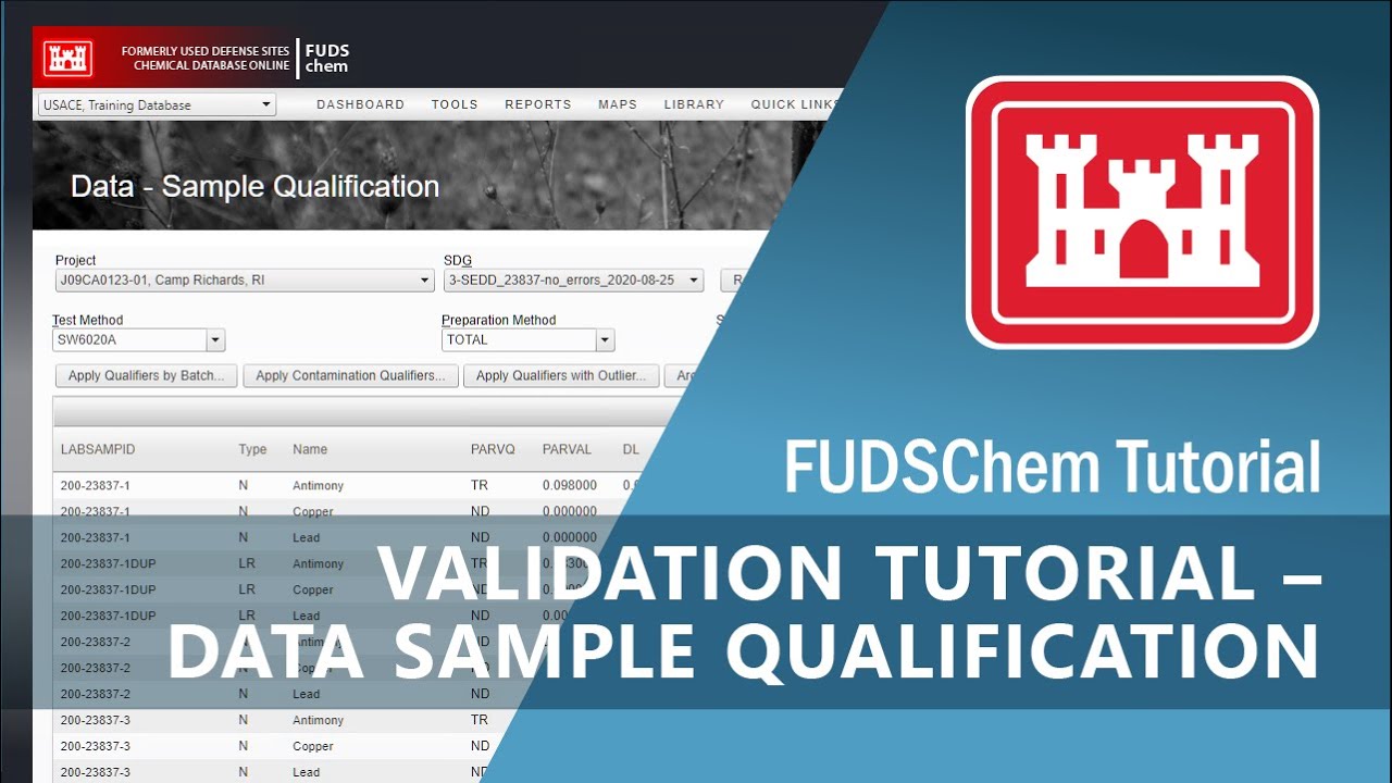 Validation Tutorial Data - Sample Qualification - FUDSChem