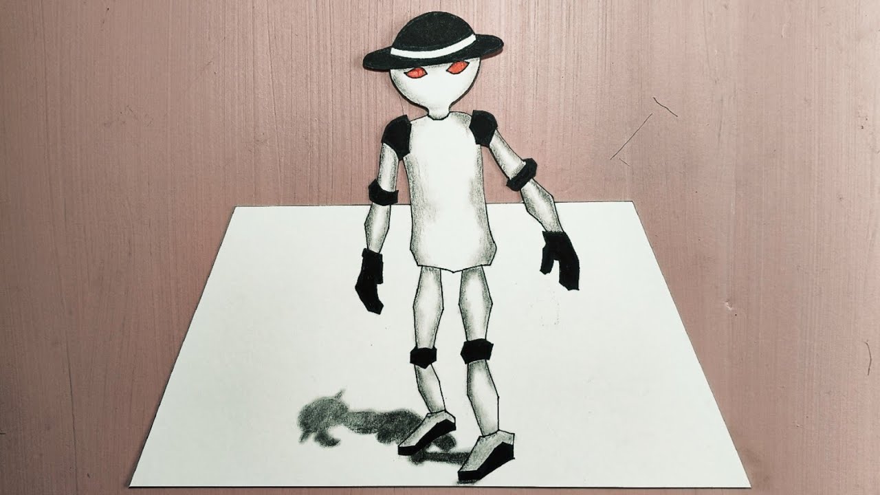 3D cartoon robot man/3D trick art