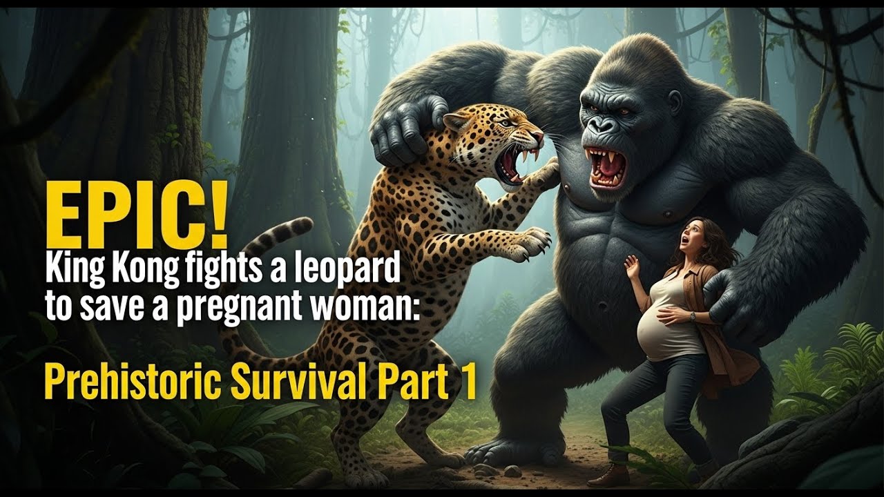 EPIC! King Kong fights a leopard to save a pregnant woman: Prehistoric Survival Part 1